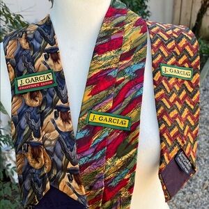 J Garcia Bundle of 3 Silk Colorful Gold Red Blue Patterned Ties